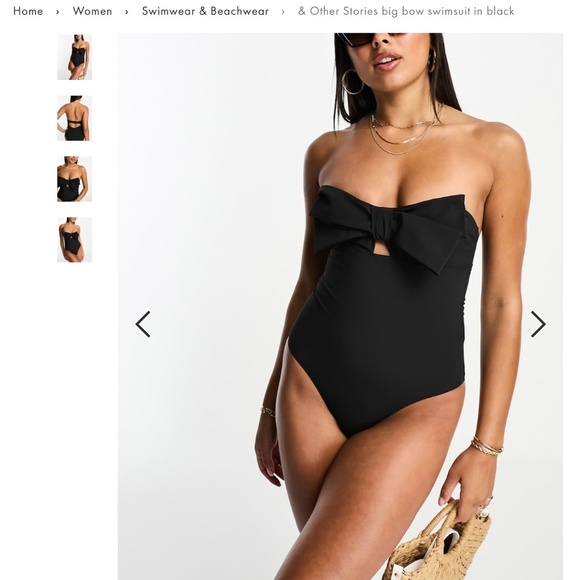 Size 8: & Other Stories Bow Open Back One-Piece Swimsuit in Black, NWT - Picture 5 of 16
